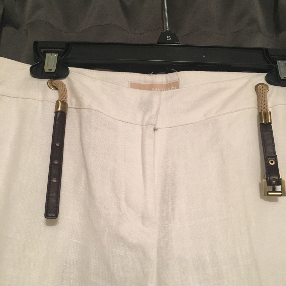 Michael Kors White Linen Belted Trousers